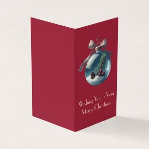 Burgundy Bow & Vintage Ornament Christmas Cards