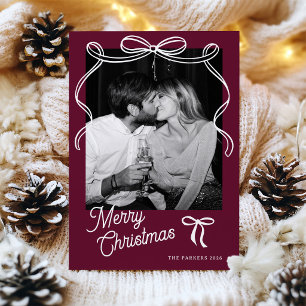 Burgundy Bows Elegant Christmas Photo Holiday Card