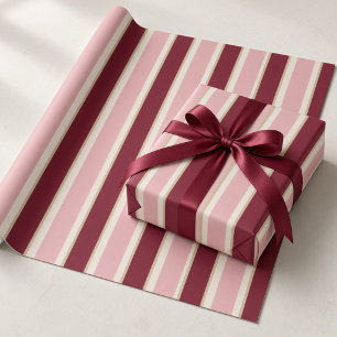 Burgundy Bows Watercolor Pine Trees Christmas Wrapping Paper