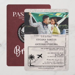 Burgundy Brazil Passport Wedding Invitation