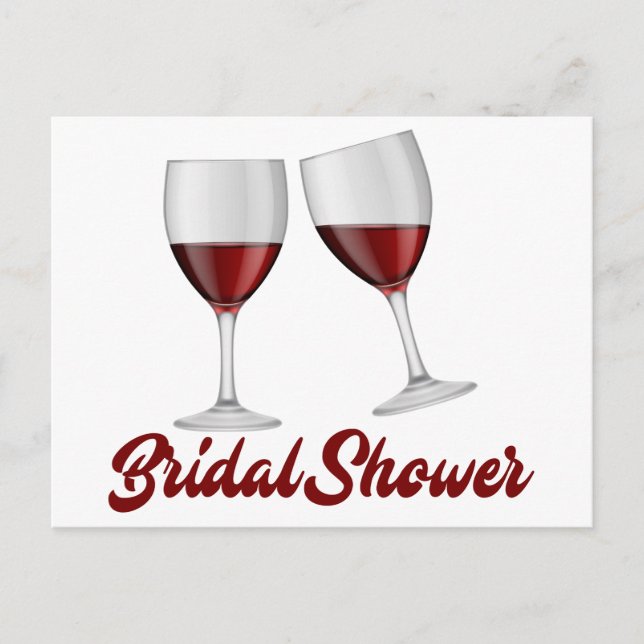 Burgundy Bridal Shower Champagne Wine Glasses Invitation Postcard (Front)