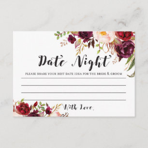 Burgundy Bridal Shower Date Night Card