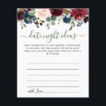 Burgundy Bridal Shower Date Night Idea Advice Card<br><div class="desc">Burgundy Navy Blue Blush Floral Bridal Shower Date Night Idea Advice Card.</div>