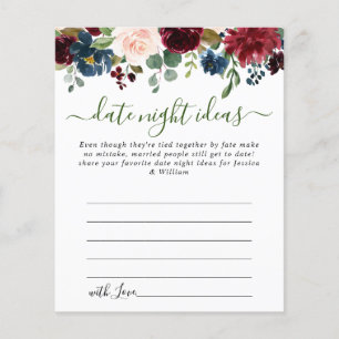 Burgundy Bridal Shower Date Night Idea Advice Card