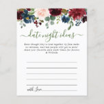 Burgundy Bridal Shower Date Night Idea Advice Card<br><div class="desc">Burgundy Navy Blue Blush Floral Bridal Shower Date Night Idea Advice Card.</div>