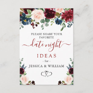 Burgundy Bridal Shower Date Night Idea Advice Card