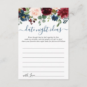 Burgundy Bridal Shower Date Night Idea Advice Card
