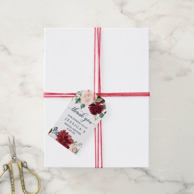 Burgundy Bridal Shower Favour Tags (With Twine)