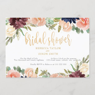 Burgundy Bridal Shower Floral Landscape Invitation