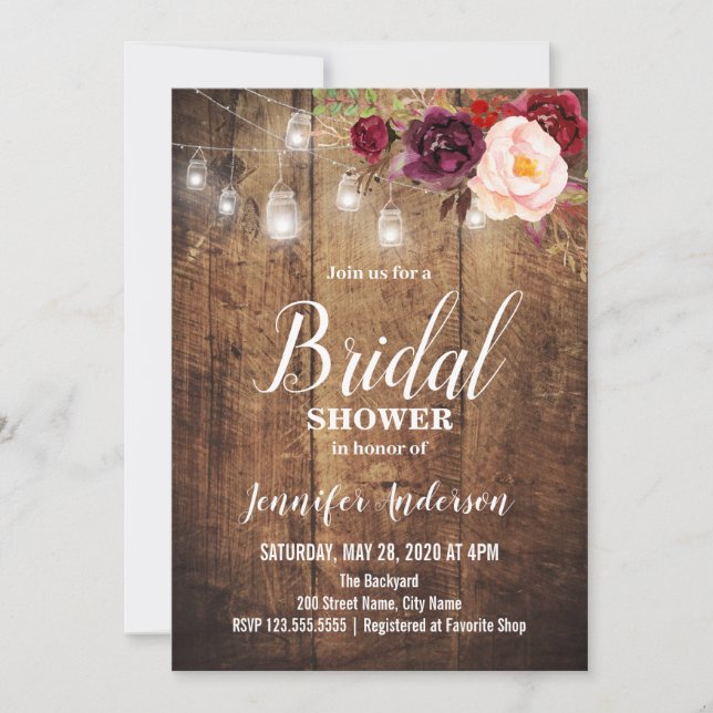 Burgundy Bridal Shower Invitation (Front)