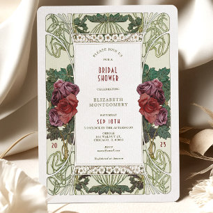 Burgundy Bridal Shower Invitation Art Nouveau Rose