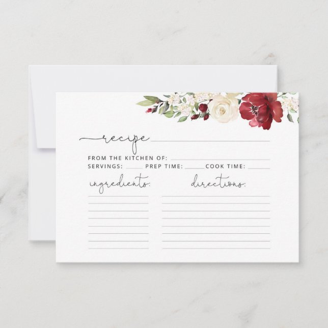Burgundy bridal shower recipe card (Front)