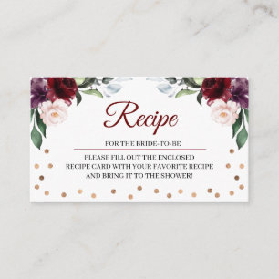 Burgundy Bridal Shower Recipe Enclosure Card