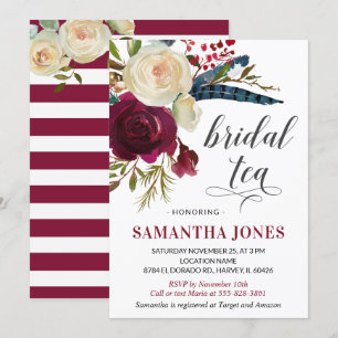 Burgundy Bridal Shower Tea Marsala Floral Wine Red Invitation