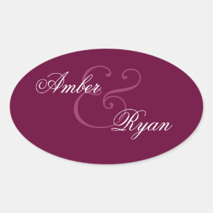 BURGUNDY Bride and Groom Wedding Oval Sticker