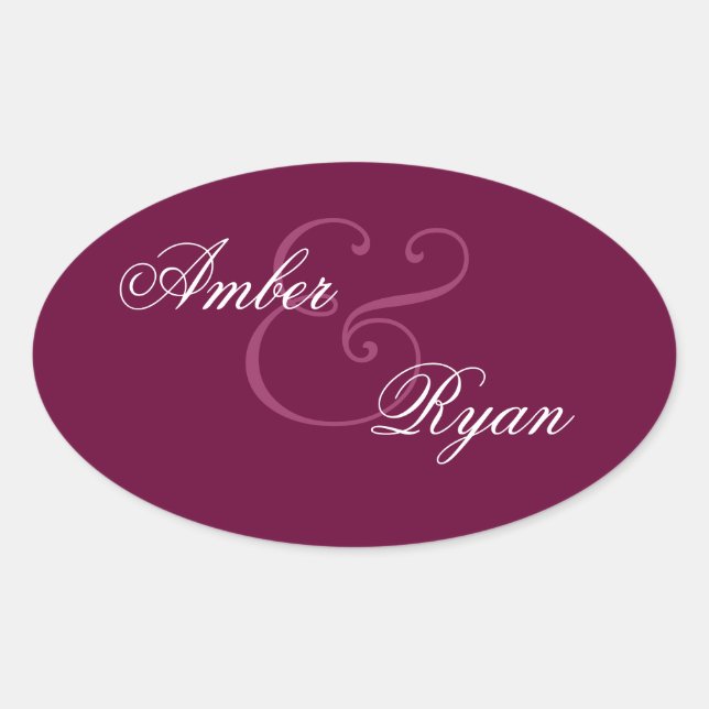 BURGUNDY Bride and Groom Wedding Oval Sticker (Front)
