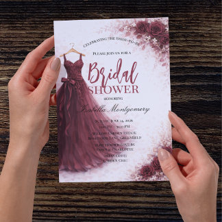 Burgundy Bridesmaid Dress Bridal Shower Invitation