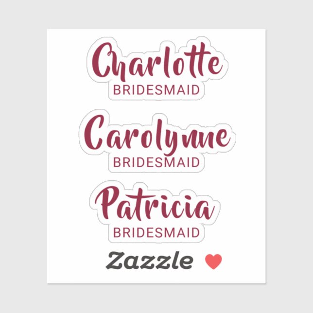 Burgundy Bridesmaid Name Custom-Cut Vinyl Sticker (Sheet)