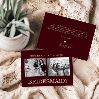 Burgundy Bridesmaid Proposal Photo  Card