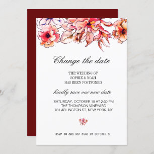 Burgundy Bright Floral Bouquet   Change The Date Invitation