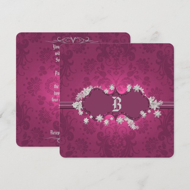 Burgundy Brocade Wedding Invitation (Front/Back)