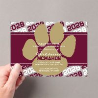 Burgundy & Bronze Gold Pawprint Graduation Frosted