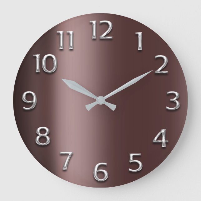 Burgundy Bronze Silver Gray Metallic Arabic Number Large Clock (Front)