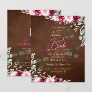 Burgundy Brown Floral Winter Fall Wedding Invite