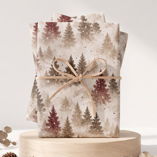 Burgundy Brown Pine Forest Vintage Christmas Wrapping Paper Sheet