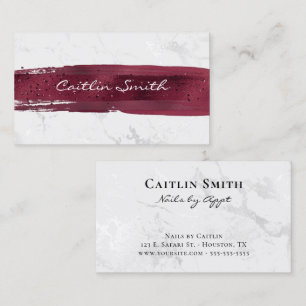 Burgundy Brush Stroke Silver White Foil Marble Business Card
