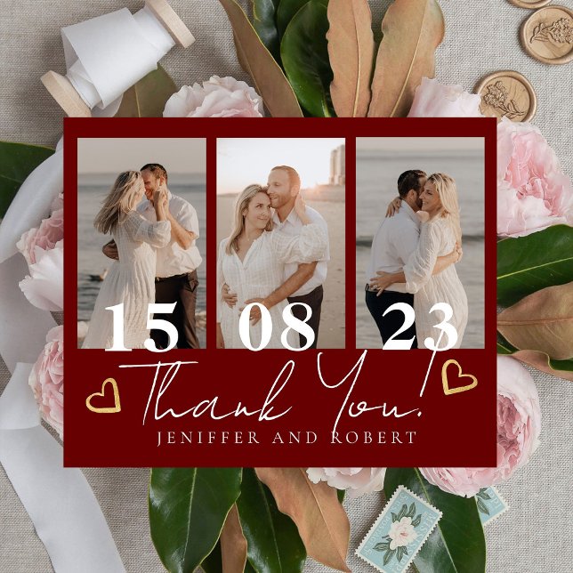Burgundy Budget Wedding Photo Thank you cards (Creator Uploaded)