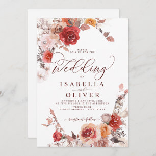Burgundy Burnt Orange BohoTerracotta Wedding Invit Invitation