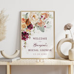 Burgundy Burnt Orange Bridal Shower Welcome Poster<br><div class="desc">This exquisite botanical floral welcome sign is the perfect touch to your garden-themed event. Personalise the invite with your details and if you want to further re-arrange the style and placement of the text,  please press the "Click to customise further" button.</div>