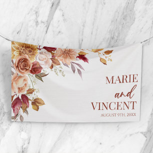 Burgundy Burnt Orange Brown Floral Flower Wedding Banner