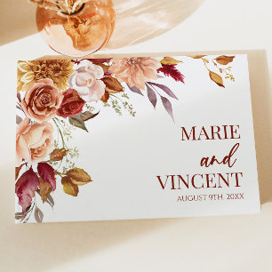 Burgundy Burnt Orange Brown Floral Flower Wedding Guest Book