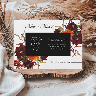Burgundy Burnt Orange Dahlia Fall Wedding Invitation