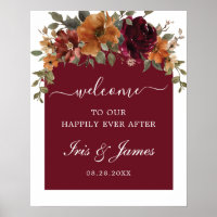 Burgundy Burnt Orange Floral Arch Wedding Welcome