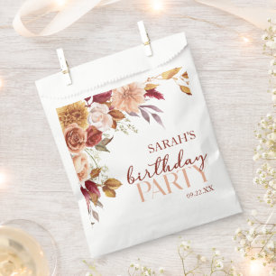 Burgundy Burnt Orange Floral Birthday Party Favour Bags