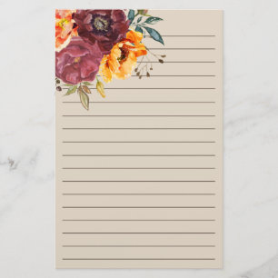 Burgundy Burnt Orange Floral Cream  Stationery