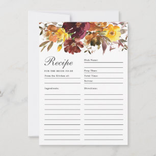 Burgundy Burnt Orange Floral Recipe For Bride Card