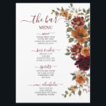 Burgundy Burnt Orange Floral Wedding Drinks Bar  Menu<br><div class="desc">Elevate your wedding dining experience with our double-sided menu card,  featuring a beautiful burgundy and burnt orange floral design. One side highlights signature cocktails,  while the other presents the bar menu. Explore our coordinating items available in-store for a cohesive and stylish look. (c) The Happy Cat Studio</div>