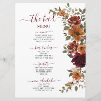 Burgundy Burnt Orange Floral Wedding Drinks Bar