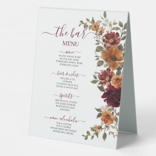 Burgundy Burnt Orange Floral Wedding Drinks Menu