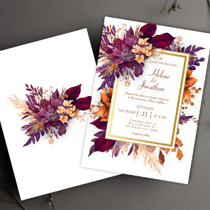 Burgundy Burnt Orange Terracotta Elegant Wedding Invitation