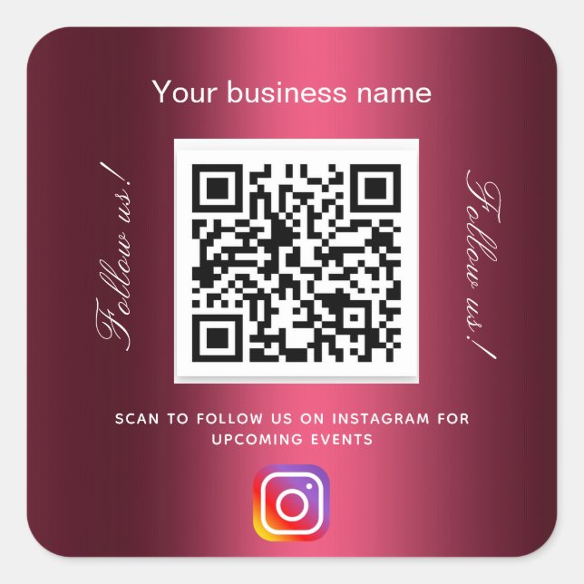 Burgundy business name qr code instagram square sticker (Front)