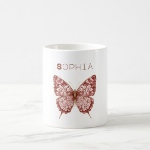 Burgundy Butterfly Name Coffee Mug