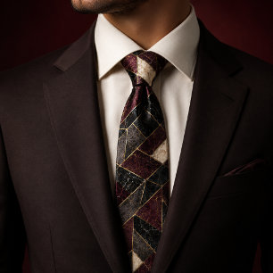 Burgundy Cabernet Gold Marble Luxury Tie