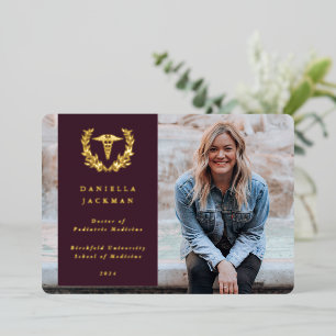 Burgundy Caduceus Medical Graduation Announcement