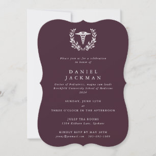 Burgundy Caduceus Medical School Graduation Invitation