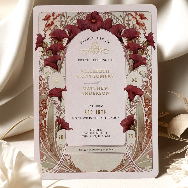 Burgundy Calla Lily Wedding Art Nouveau Mucha (Creator Uploaded)